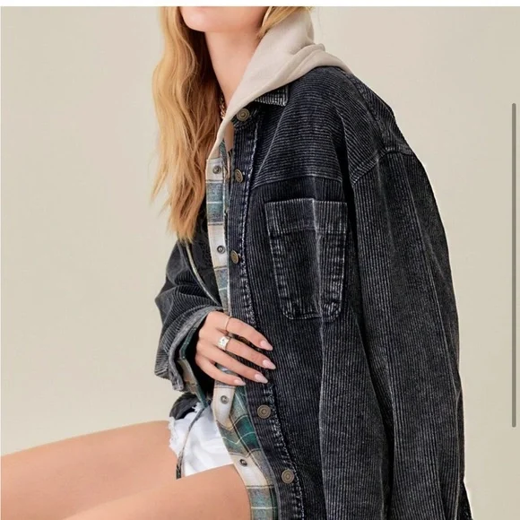 LA MIEL Black Corduroy Lightweight Jacket - Picture 3 of 11